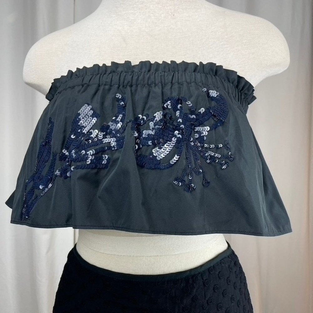 TANYA TAYLOR Womens (M) Black Crop Tube Top Strapless Sequins Festival Vacation